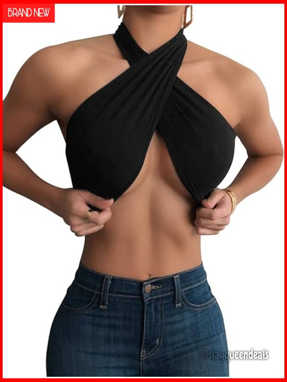 Sleeveless Halter Criss Cross Backless Crop Top Self Tie Adjustable